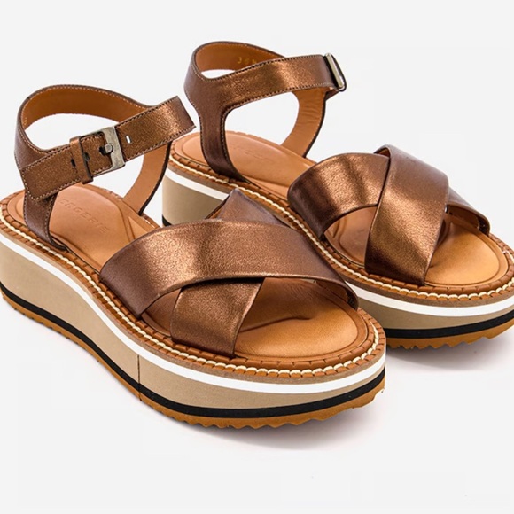 Robert Clergerie ‘Fara’ Sandals with Crossover Design in Bronze - New - Picture 1 of 12